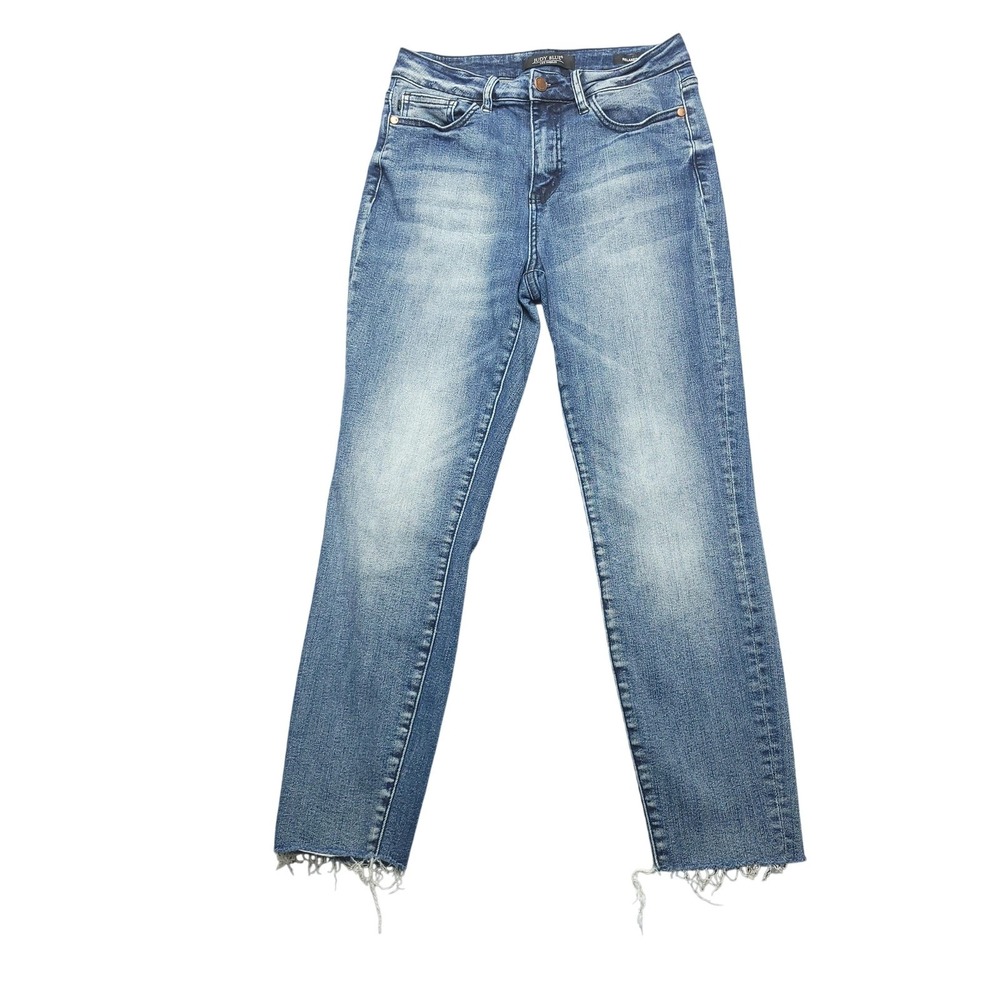 Judy Blue Jeans Womens 5/27 High Waist Raw Hem Distressed Straight Denim